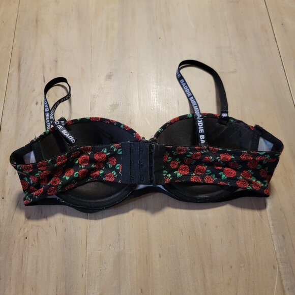 Always A Flirt Push Up Underwire Bra Black Red Roses 36B BADDIE - Picture 3 of 6